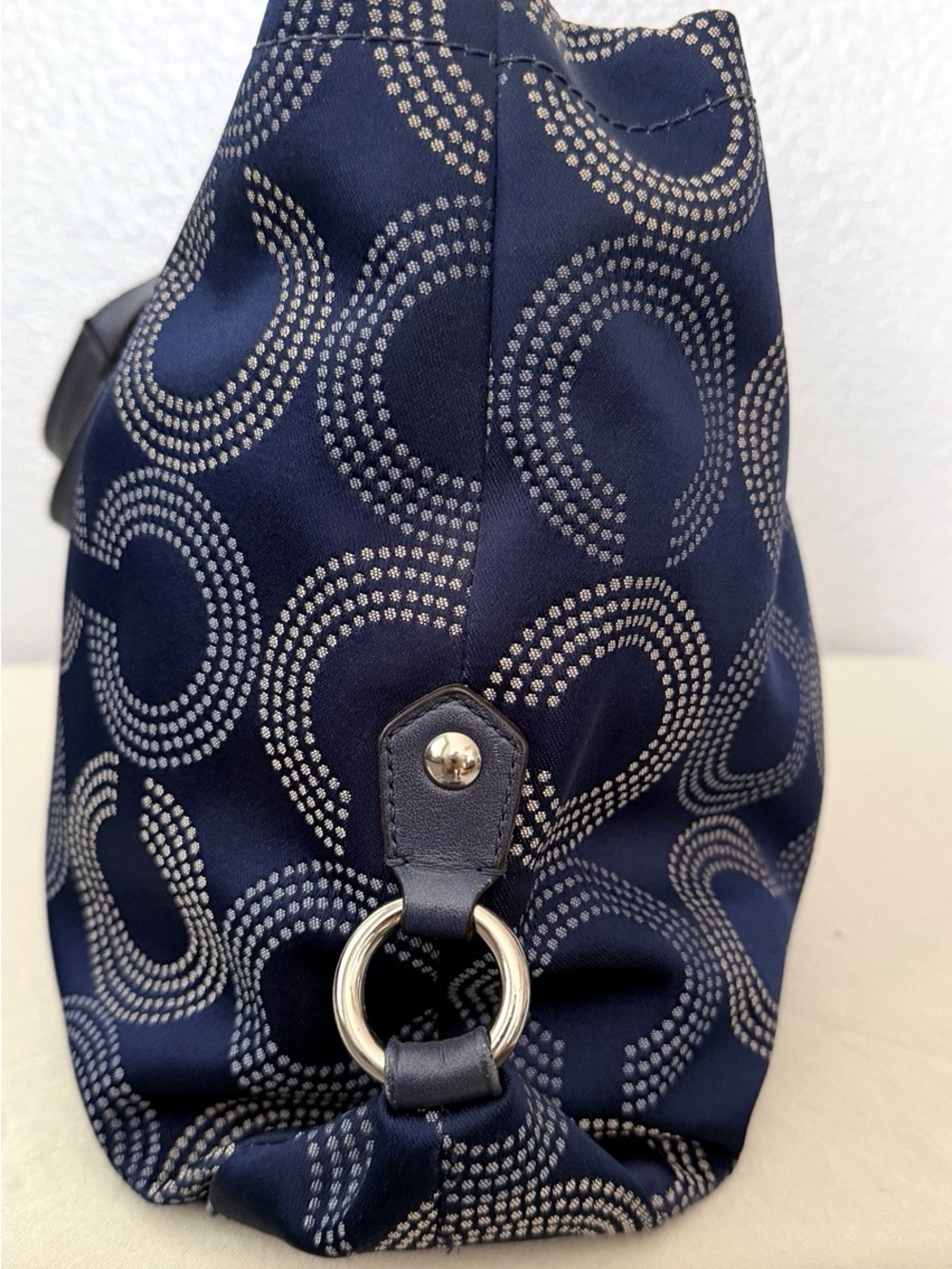 Coach Navy Quilted Signature Circle Tote with Silver Hardware - Picture 5 of 9